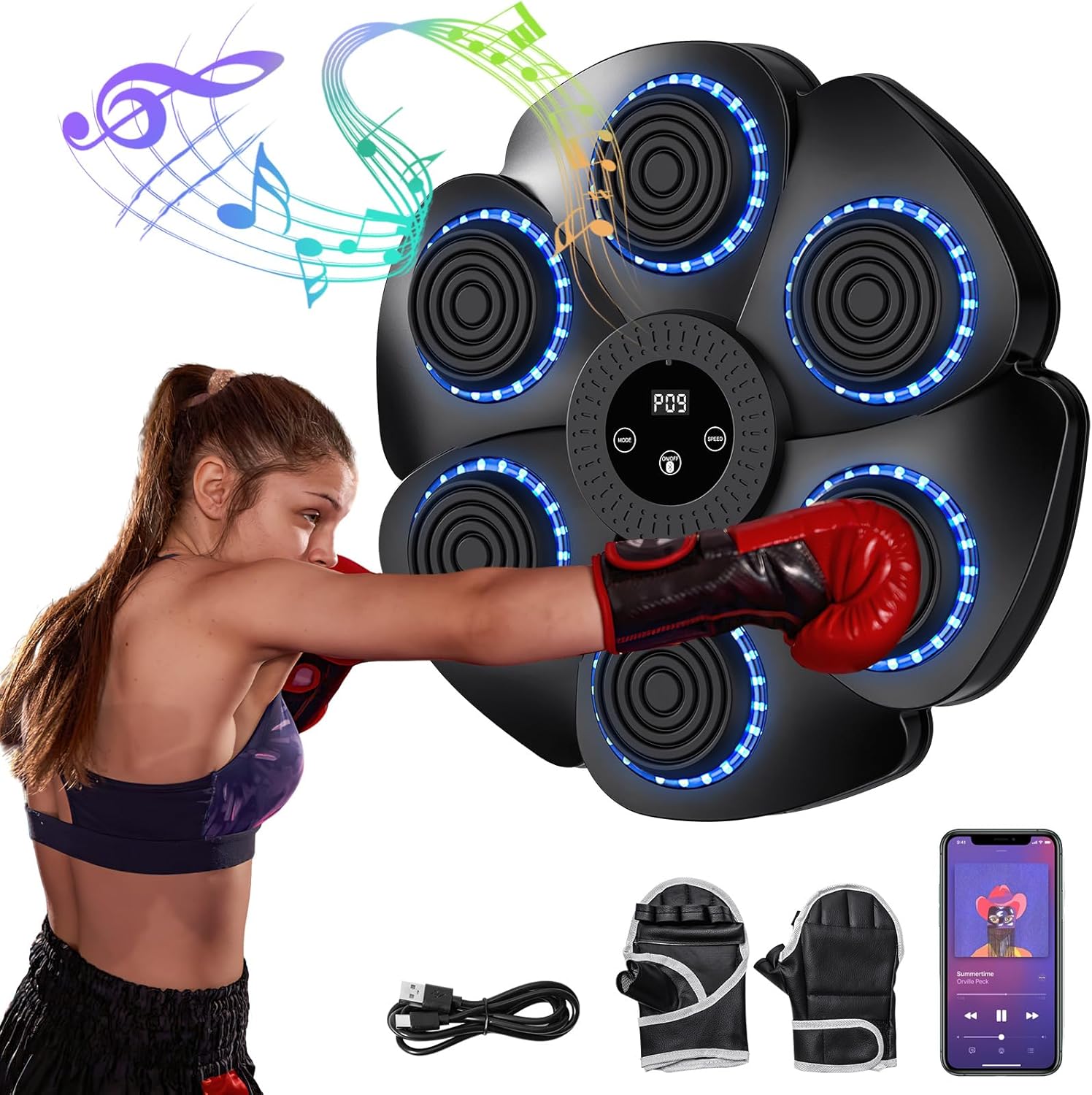 Smart Music Boxing Machine，2024 New Indoor Boxing Machine Wall Mounted，with LED Light Bluetooth Sensor，9 Speed Modes and Counting Mode For Adults and Children Exercise